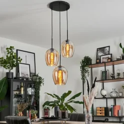 Suspension Verre 20cm Vevino Ambre, 3 lumières