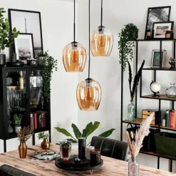 Suspension Verre 20cm Vevino Ambre, 3 lumières