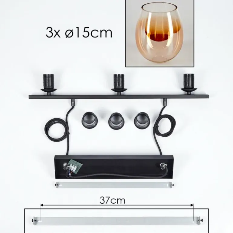 Suspension Verre 15cm Vevino Clair, 3 lumières