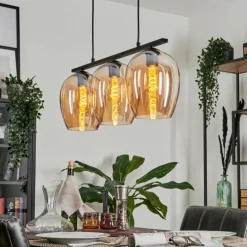 Suspension Verre 20cm Vevino Ambre, 3 lumières