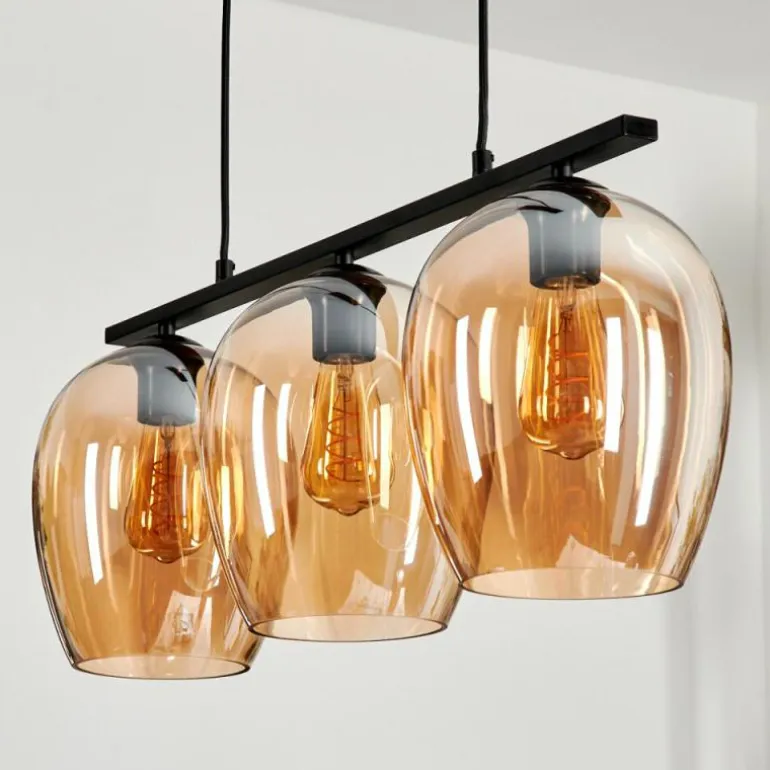 Suspension Verre 20cm Vevino Ambre, 3 lumières
