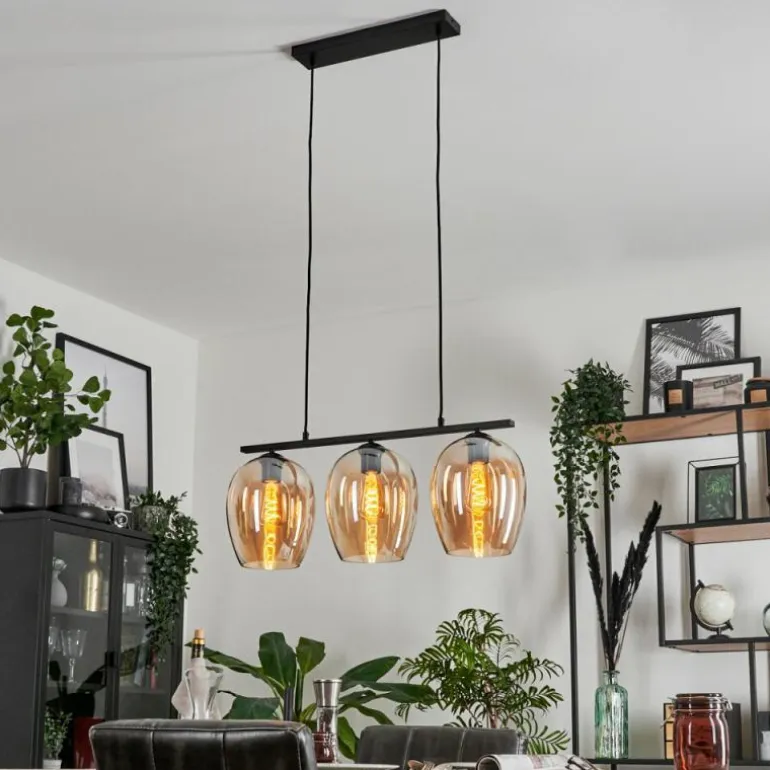Suspension Verre 20cm Vevino Ambre, 3 lumières