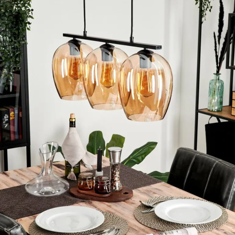 Suspension Verre 20cm Vevino Ambre, 3 lumières