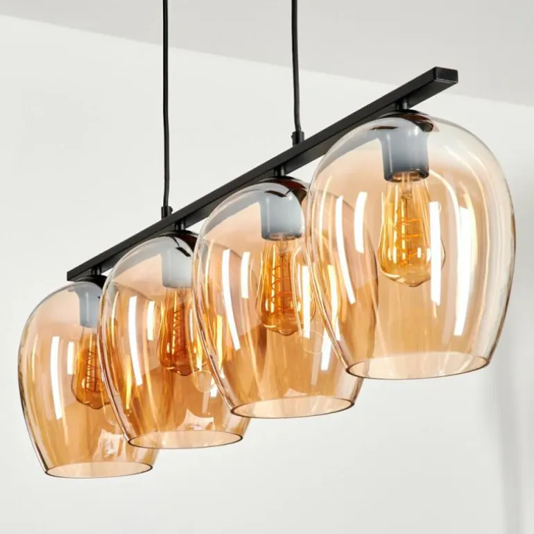 Suspension Verre 20cm Vevino Ambre, 4 lumières