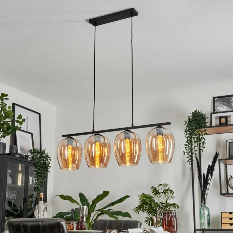Suspension Verre 20cm Vevino Ambre, 4 lumières