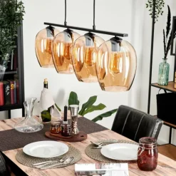 Suspension Verre 20cm Vevino Ambre, 4 lumières