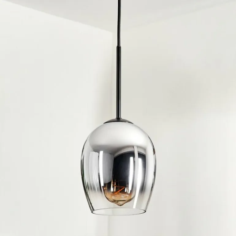 Suspension Verre 15cm Vevino Chrome, Clair, Fumé, 1 lumière