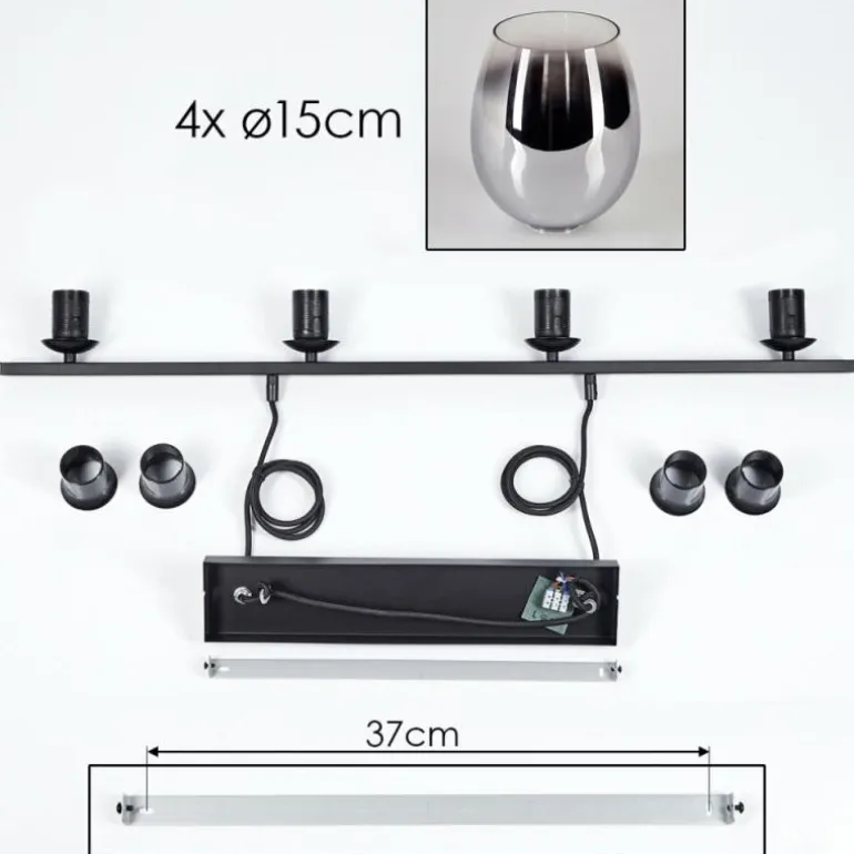 Suspension Verre 15cm Vevino Chrome, Clair, Fumé, 4 lumières
