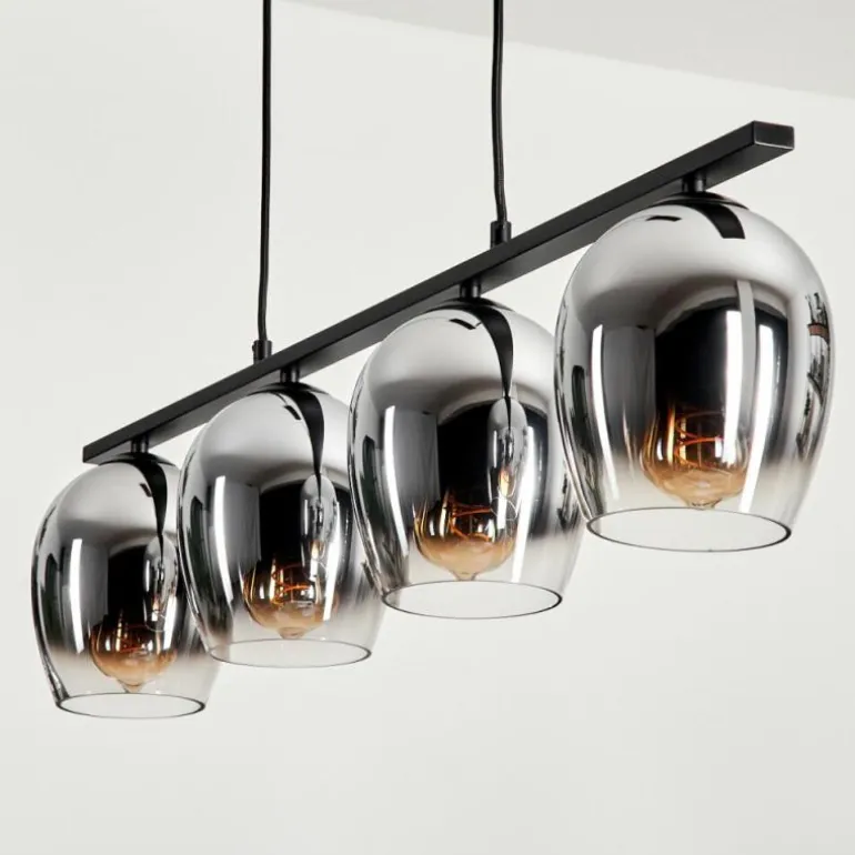 Suspension Verre 15cm Vevino Chrome, Clair, Fumé, 4 lumières