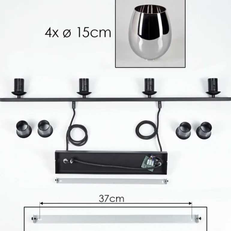 Suspension Verre 15cm Vevino Chrome, Fumé, 4 lumières