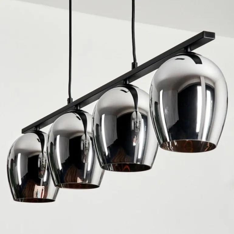 Suspension Verre 15cm Vevino Chrome, Fumé, 4 lumières