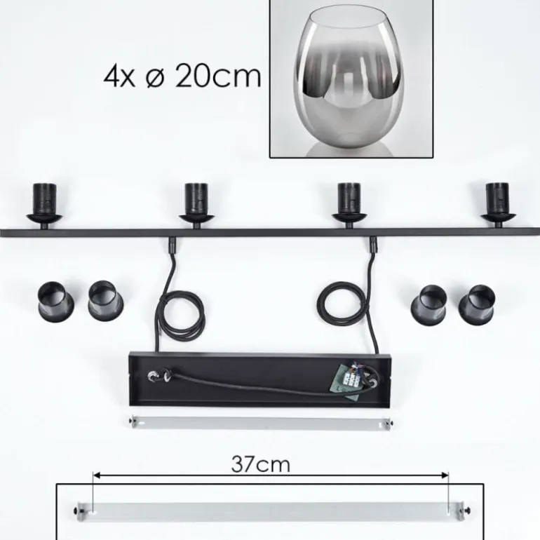 Suspension Verre 20cm Vevino Chrome, Fumé, 4 lumières
