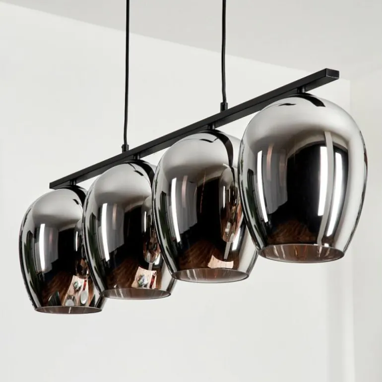Suspension Verre 20cm Vevino Chrome, Fumé, 4 lumières