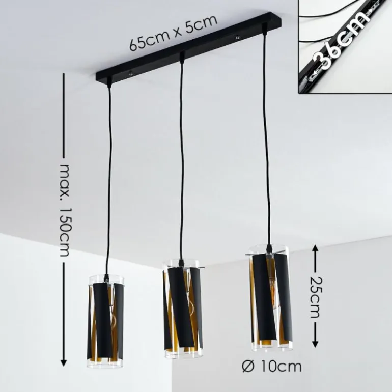Suspension Vänersborg Noir, 3 lumières