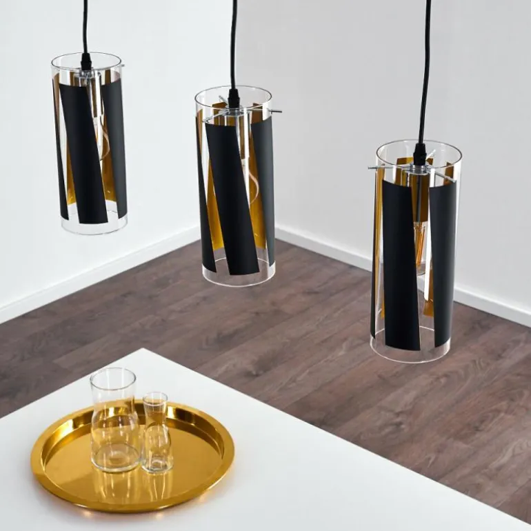 Suspension Vänersborg Noir, 3 lumières