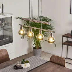 Suspension Warga LED Nickel mat, 4 lumières