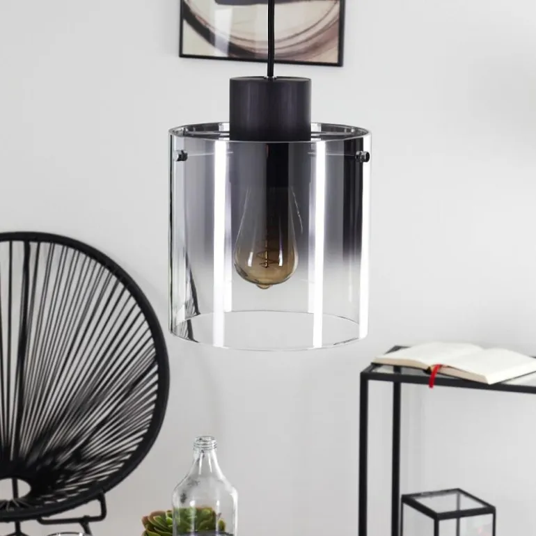 Suspension Wichita Fumée, Noir, 1 lumière