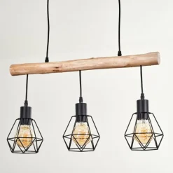 Suspension Yaak Écru, Noir, 3 lumières