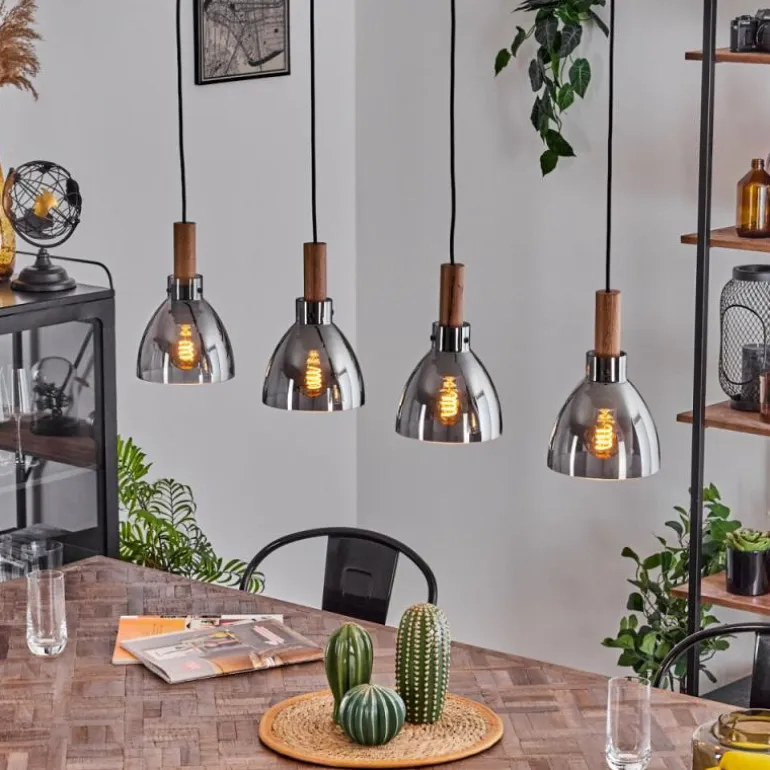 Suspension Yadekope Couleur bois, Noir, 4 lumières