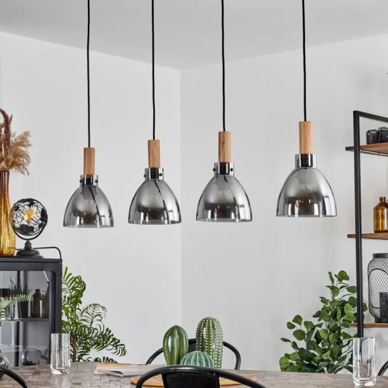 Suspension Yadekope Couleur bois, Noir, 4 lumières
