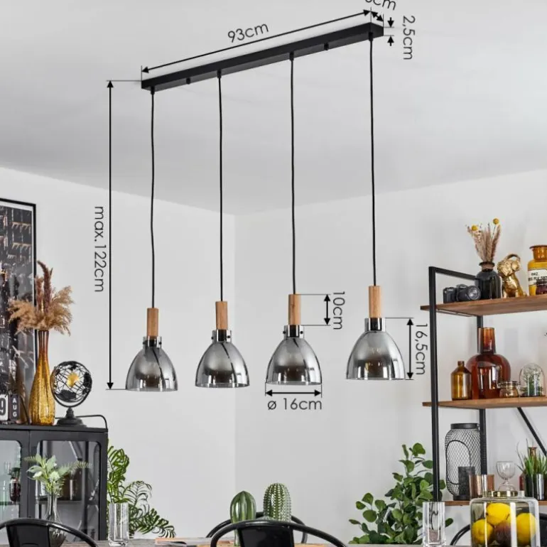 Suspension Yadekope Couleur bois, Noir, 4 lumières