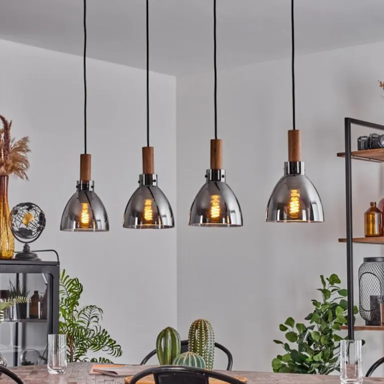 Suspension Yadekope Couleur bois, Noir, 4 lumières