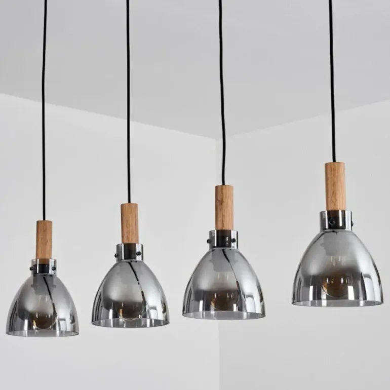 Suspension Yadekope Couleur bois, Noir, 4 lumières