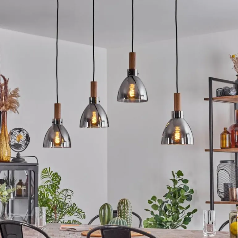 Suspension Yadekope Couleur bois, Noir, 4 lumières
