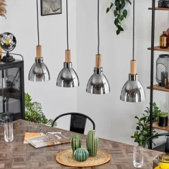 Suspension Yadekope Couleur bois, Noir, 4 lumières