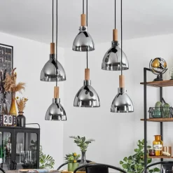 Suspension Yadekope Écru, Noir, 6 lumières