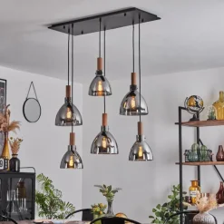Suspension Yadekope Écru, Noir, 6 lumières