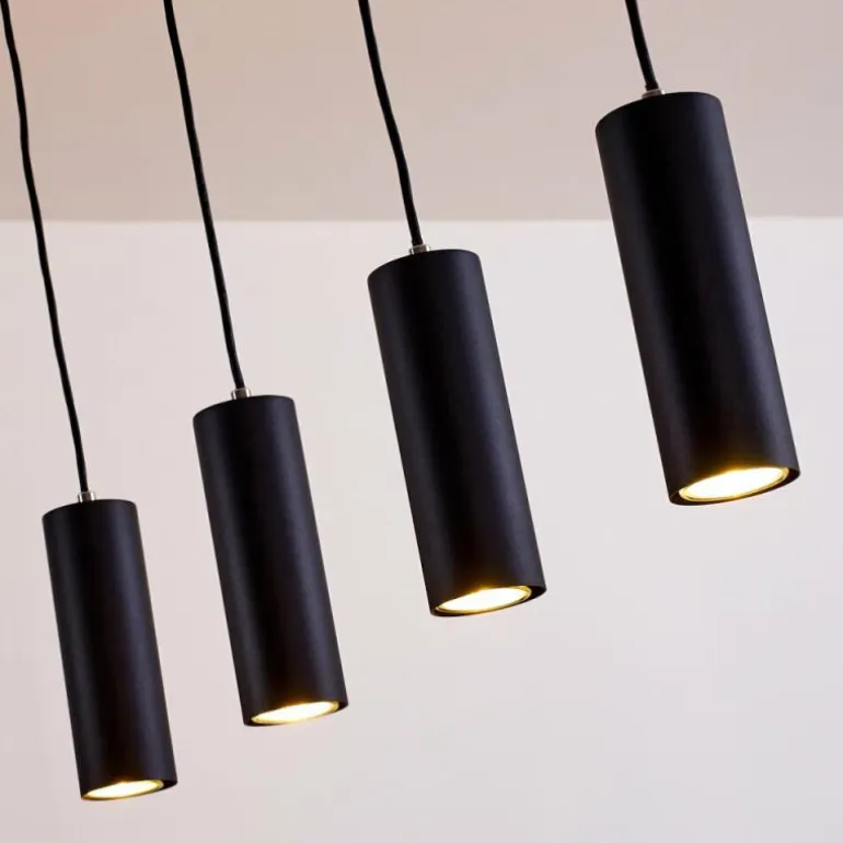 Suspension Zuoz Noir, 4 lumières