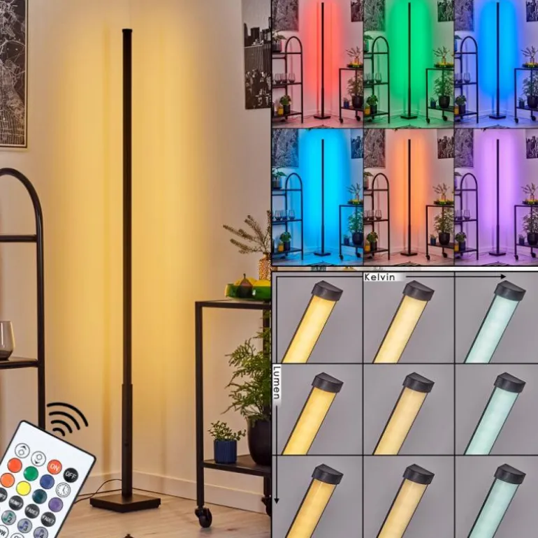 Uglestrup Lampadaire LED Noir, 1 lumière, Télécommandes, Changeur de couleurs