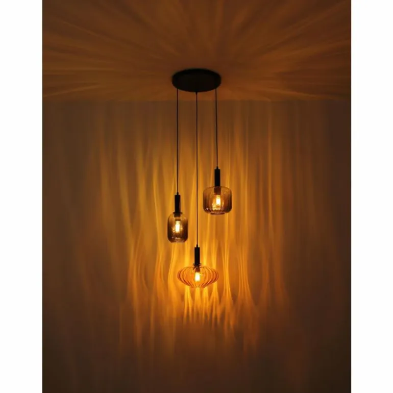 Valletta Suspension Luminaires Globo Lighting Noir, 3 lumières