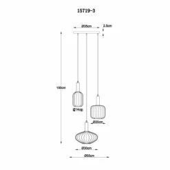 Valletta Suspension Luminaires Globo Lighting Noir, 3 lumières