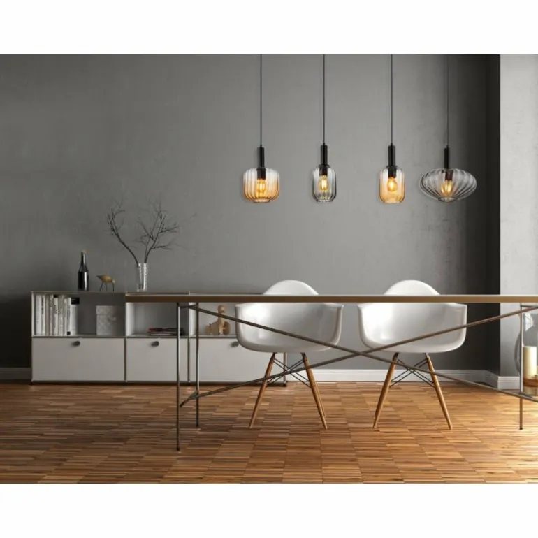 Valletta Suspension Luminaires Globo Lighting Noir, 4 lumières
