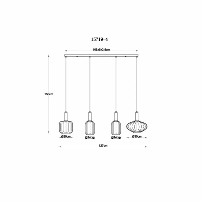 Valletta Suspension Luminaires Globo Lighting Noir, 4 lumières