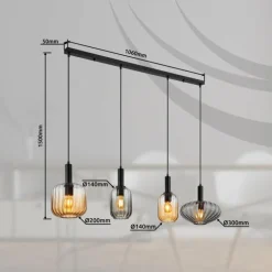 Valletta Suspension Luminaires Globo Lighting Noir, 4 lumières