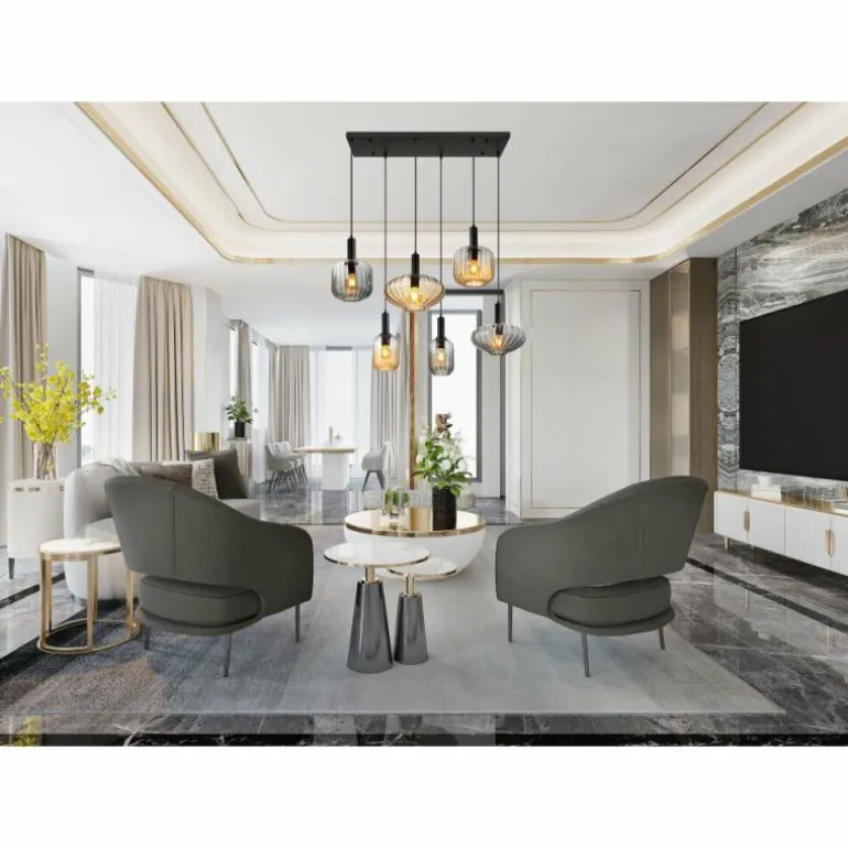 Valletta Suspension Luminaires Globo Lighting Noir, 6 lumières