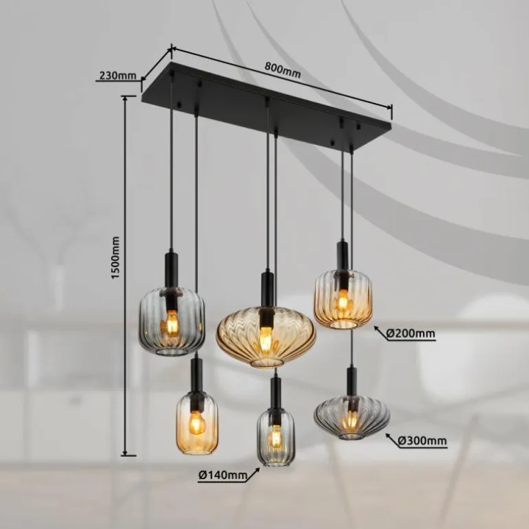 Valletta Suspension Luminaires Globo Lighting Noir, 6 lumières