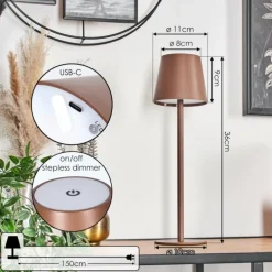 Vannie Lampe de table d'extérieur, Lampe à poser LED Brun, 1 lumière