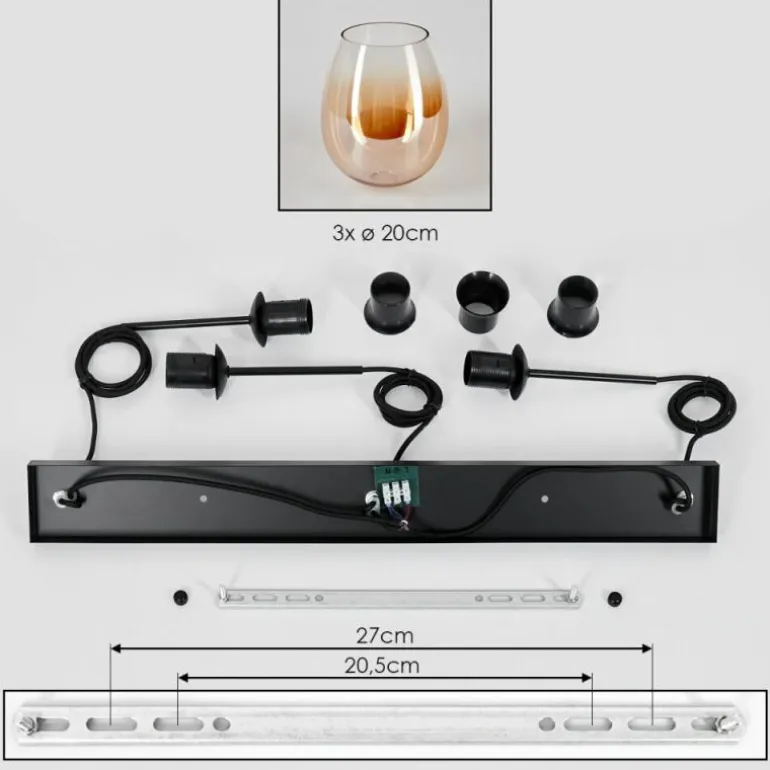 Vevino Suspension Ambre, Clair, 3 lumières