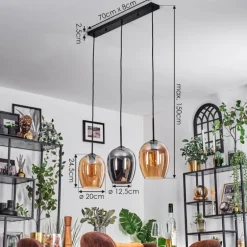 Vevino Suspension Ambre, Chrome, 3 lumières