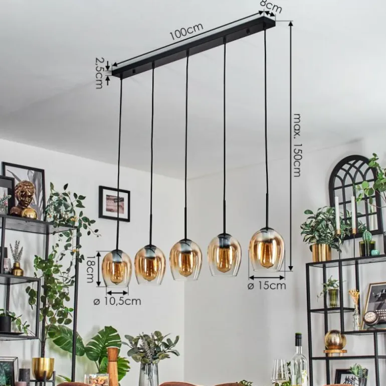 Vevino Suspension Ambre, Clair, 5 lumières