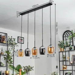 Vevino Suspension Ambre, Chrome, 5 lumières