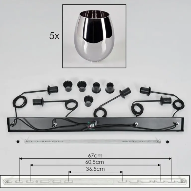 Vevino Suspension Ambre, Chrome, 5 lumières