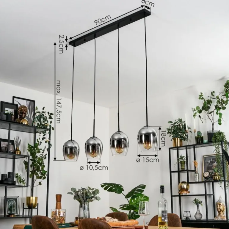 Vevino Suspension Chrome, Clair, 4 lumières